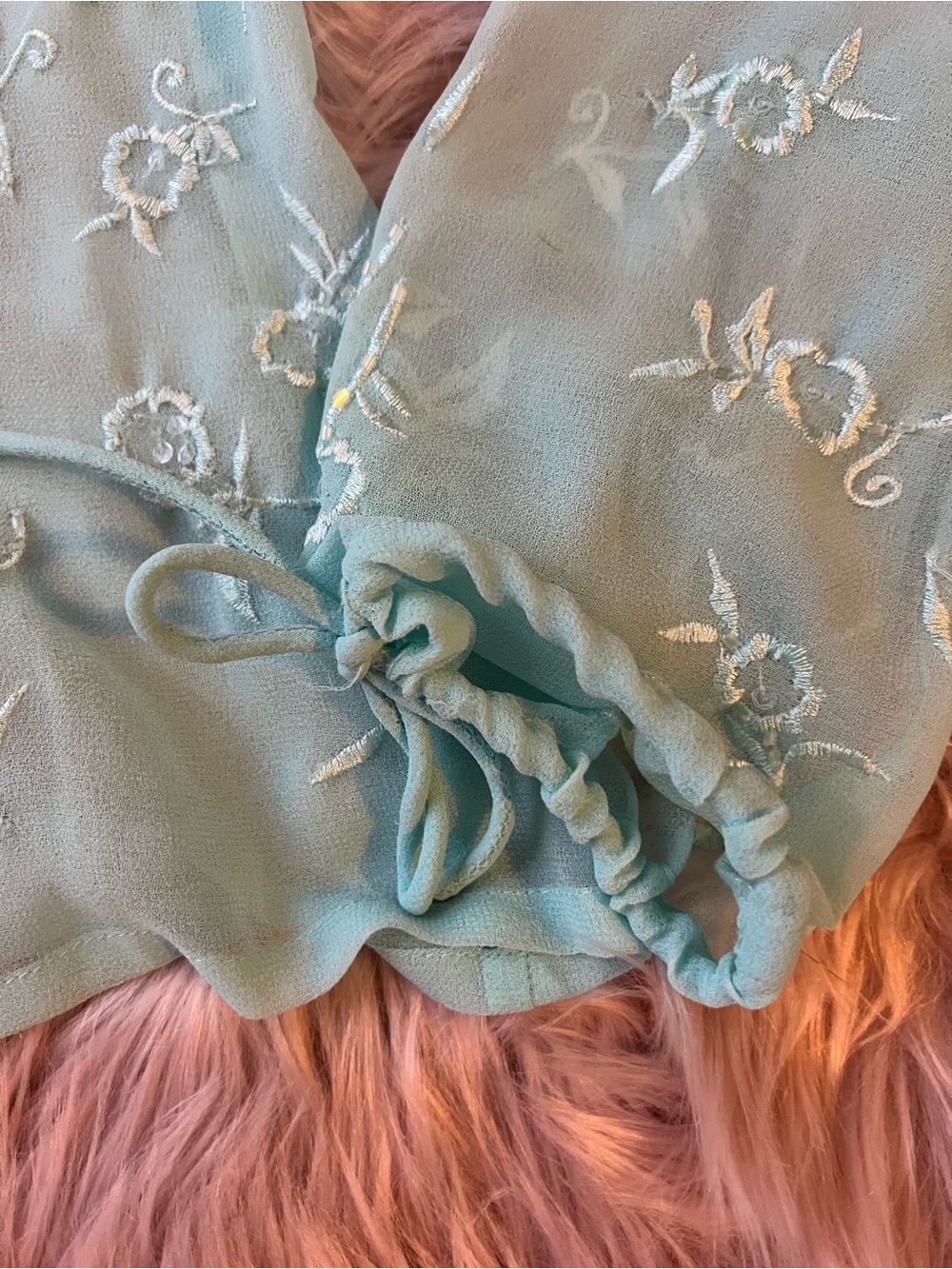 Sheer Embroidered Beaded Fairy Tie-Sleeve Blouse - Picture 9 of 11